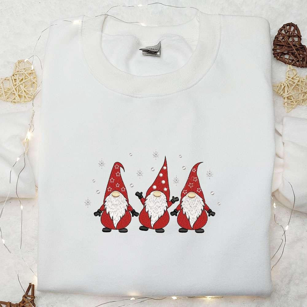 Three Gnomes With Snow Embroidered Hoodie Christmas Embroidered T shirt Best Christmas Gift Ideas