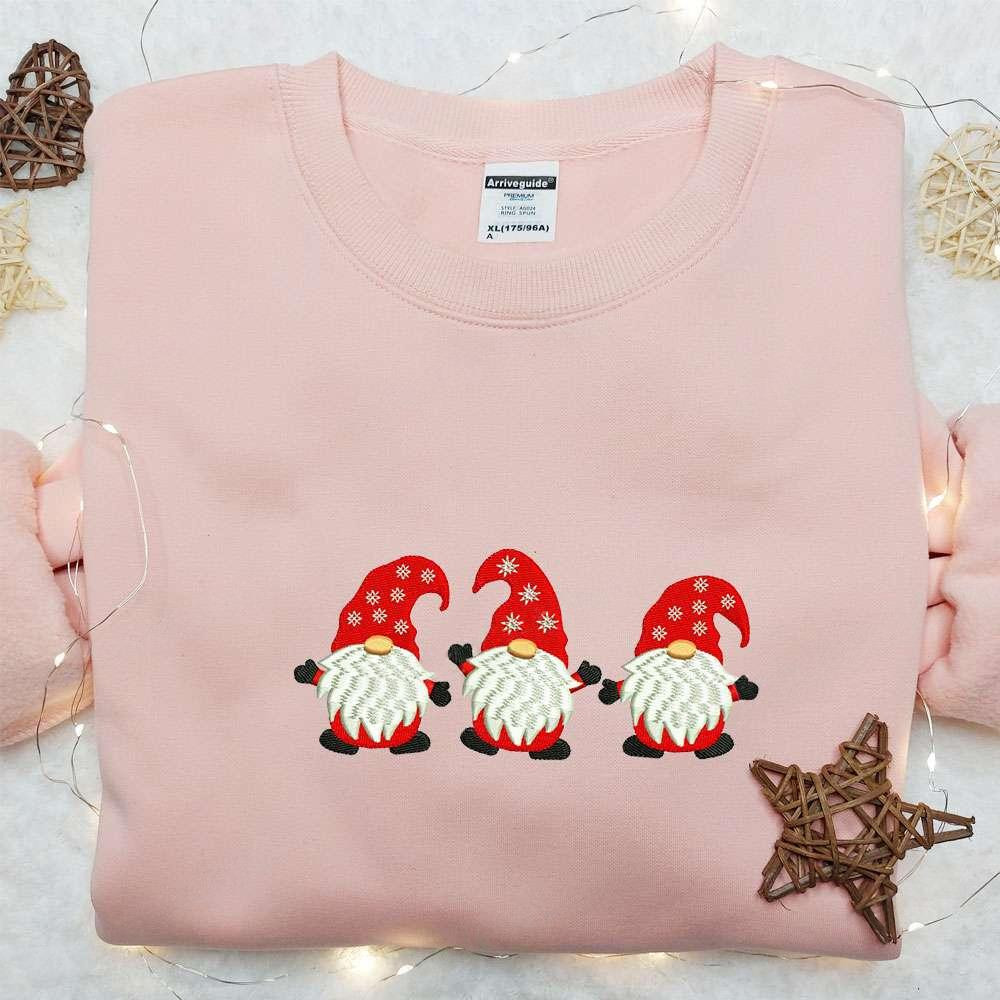 Three Mini Gnomes Embroidered Hoodie Cute Christmas Embroidered Hoodie Best Christmas Gift Ideas