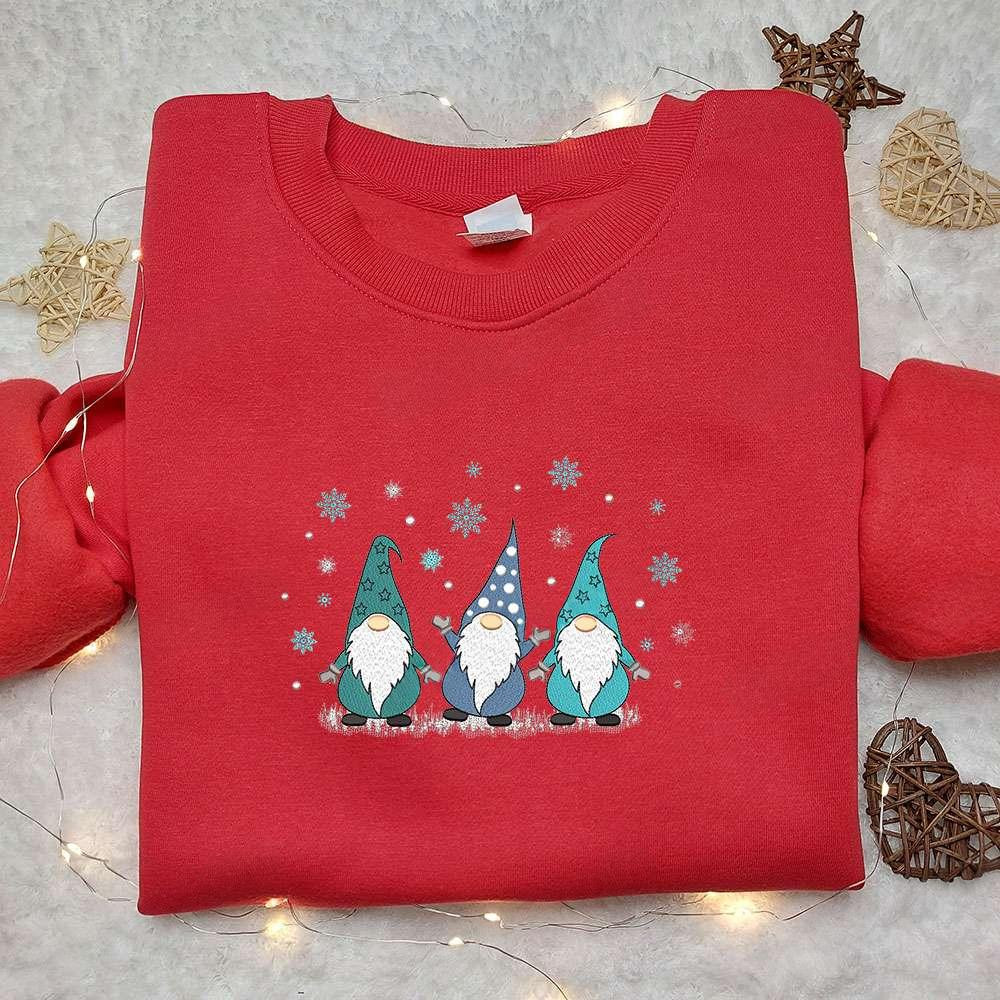 Three Winter Gnome With Snow Embroidered Hoodie Christmas Embroidered Hoodie Best Christmas Gift Ideas For Family