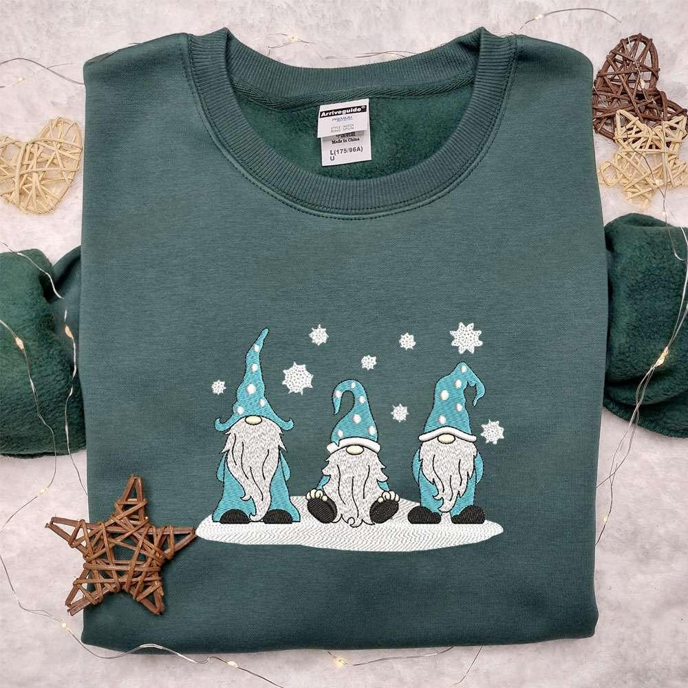 Three Winter Gnomes Embroidered Shirt Christmas Embroidered Hoodie Best Gifts For Family