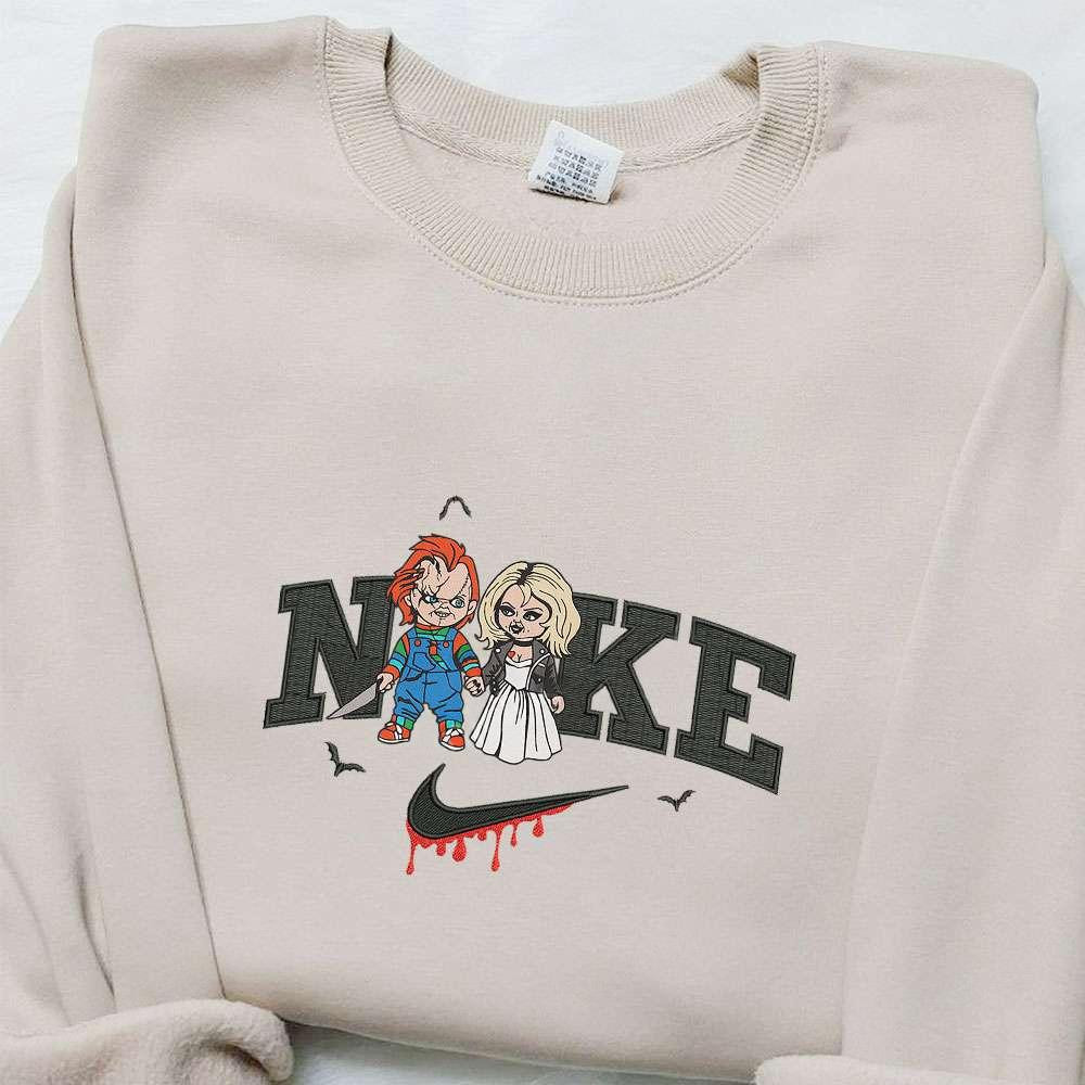Tiffany and Chucky x Nike Embroidered Sweatshirt Horror Movie Halloween Embroidered Shirt Best Halloween Gift Ideas