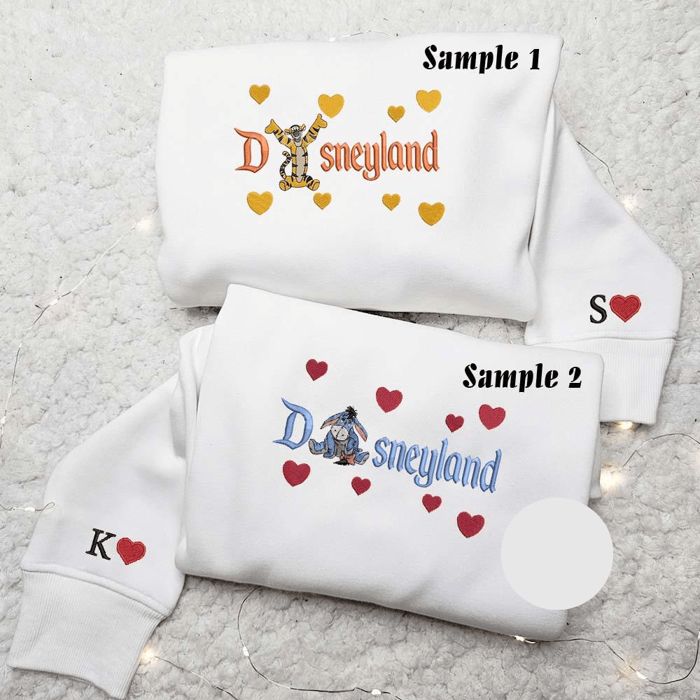 Tigger And Eeyore Cartoon Embroidered Couples Shirts 1