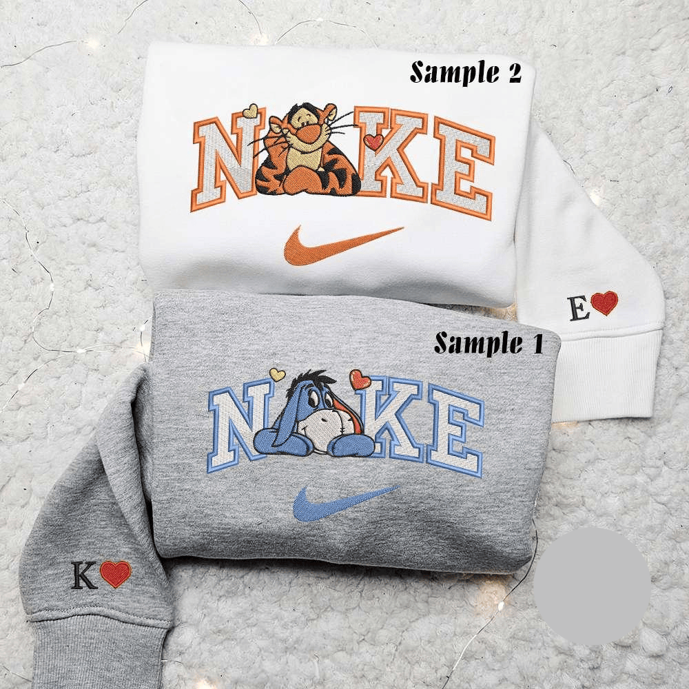 Tigger And Eeyore X Nike Embroidered Couple Shirt Disney Characters Embroidered Shirt Nike Inspired Embroidered Hoodie
