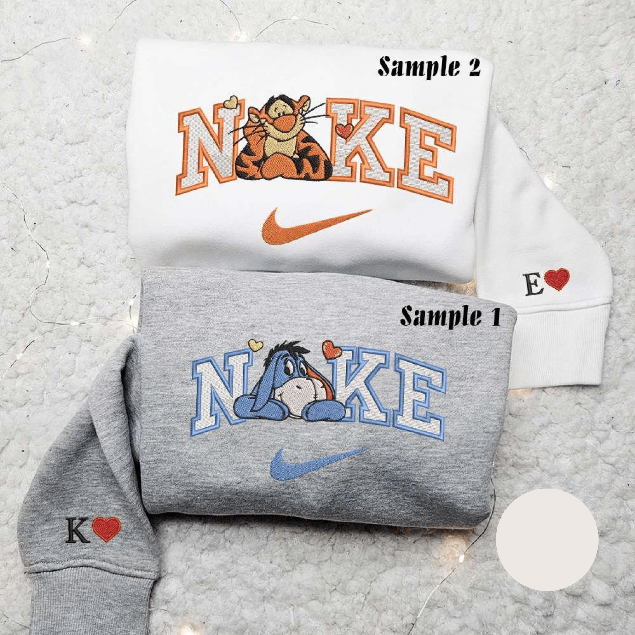 Tigger And Eeyore x Nike Embroidered Couple Shirt Disney Characters Embroidered Shirt Nike Inspired Embroidered Hoodie