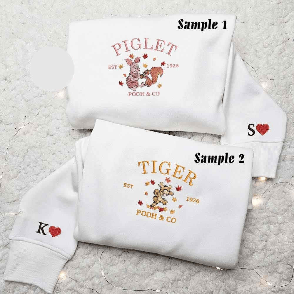 Tigger And Piglet Autumn Fall Embroidered Couples Shirts Winnie The Pooh Embroidered Shirt Disney Characters Embroidered Hoodie