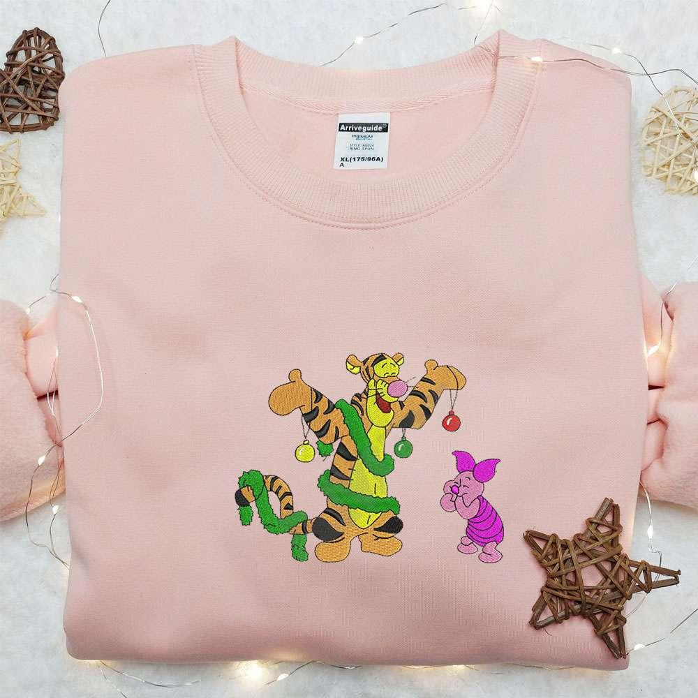 Tigger And Piglet Christmas Embroidered Shirt Disney Characters Embroidered Hoodie Christmas Embroidered Shirt
