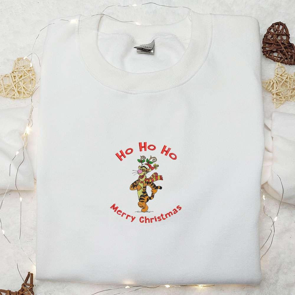Tigger Ho Ho Ho Merry Christmas Embroidered Shirt Disney Characters Embroidered Hoodie Christmas Embroidered Shirt