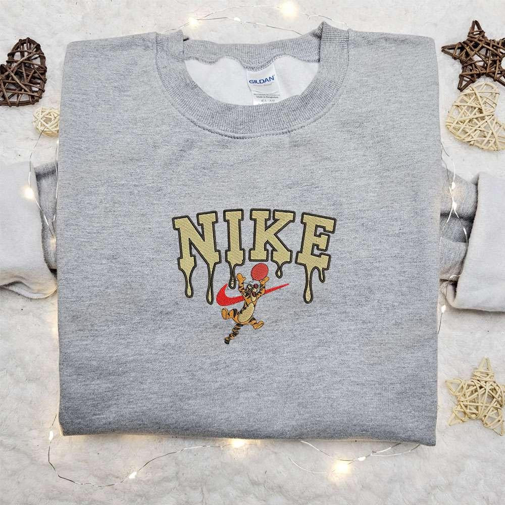 Tigger x Nike Cartoon Embroidered Hoodie Disney Characters Embroidered Shirt Nike Inspired Embroidered Shirt