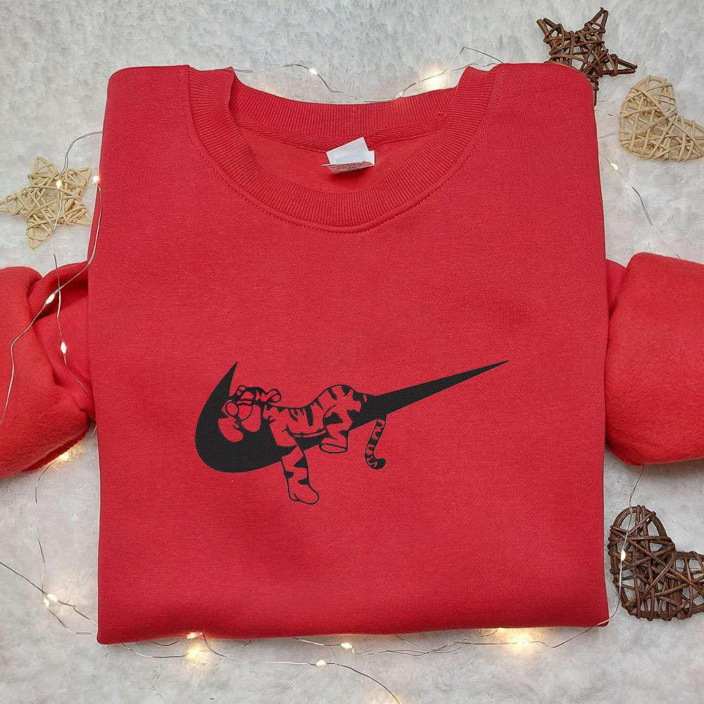 Tigger x Nike Swoosh Anime Embroidered Hoodie Winnie the Pooh Disney Embroidered Shirt Nike Inspired Embroidered Shirt