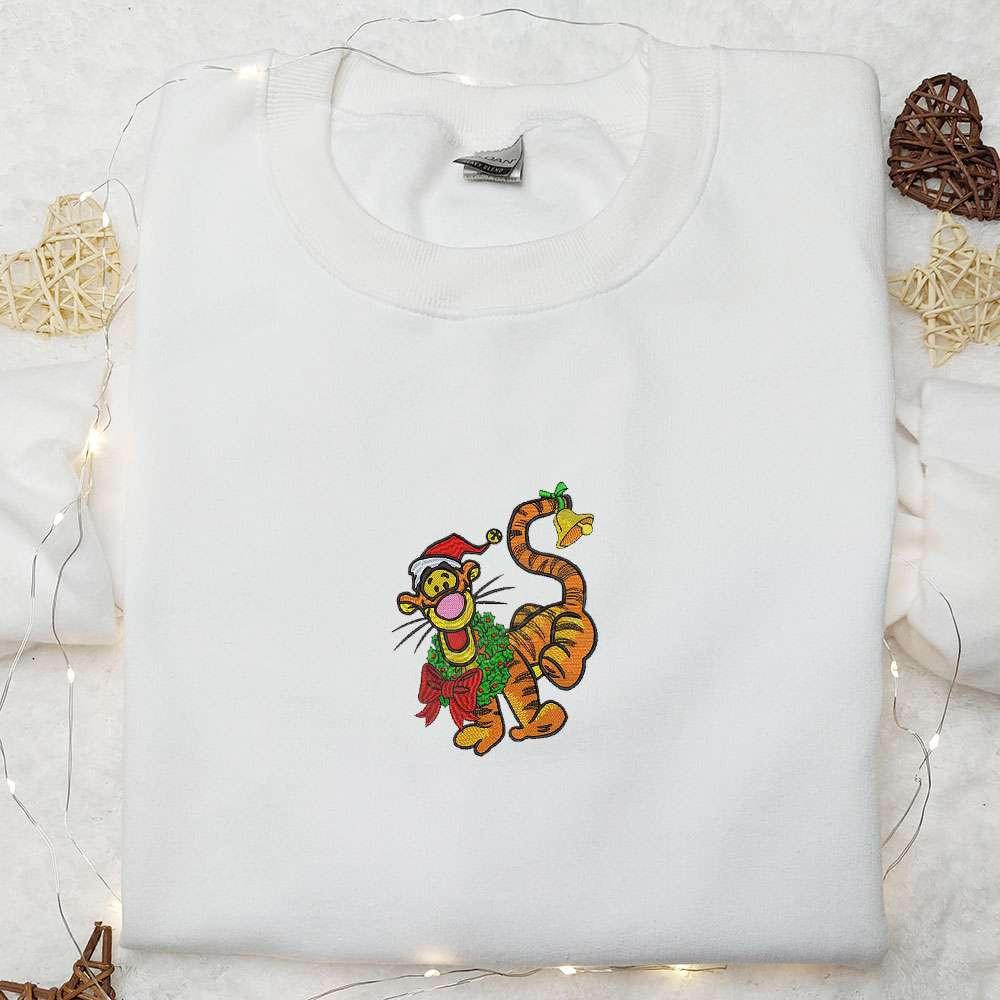 Tigger Xmas Embroidered Shirt Disney Characters Embroidered Hoodie Christmas Embroidered Shirt