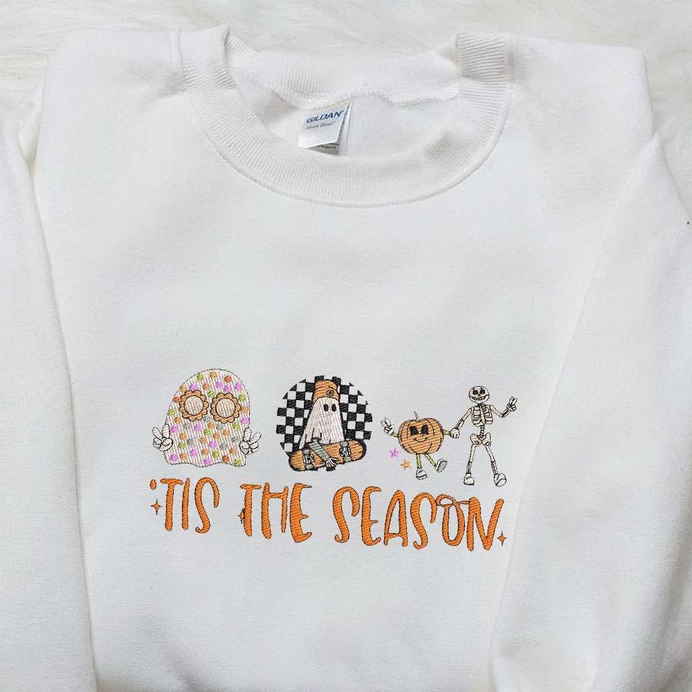 Tis The Season Retro Spooky Pumpkin Embroidered Shirt Vintage Halloween Embroidered Hoodie Best Halloween Gift Ideas