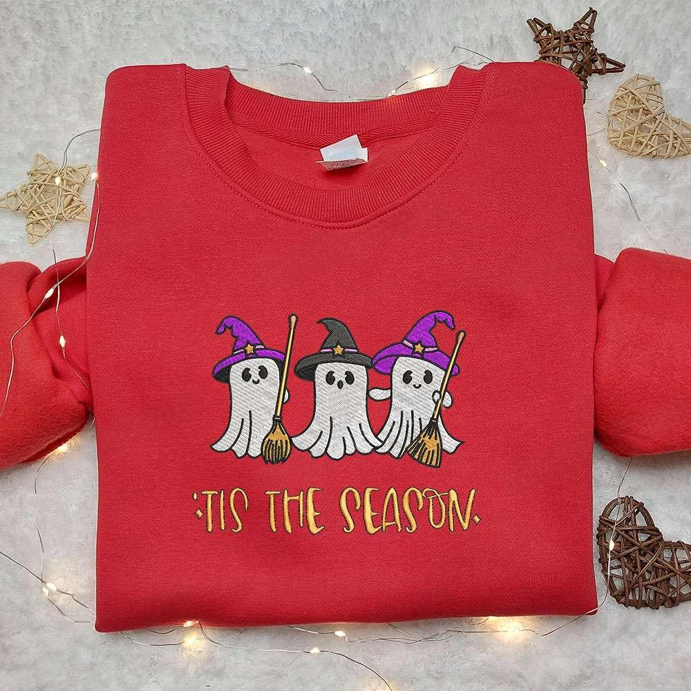 Tis The Season Witch Ghosts Embroidered Shirt Cute Halloween Embroidered Hoodie Best Halloween Gift Ideas