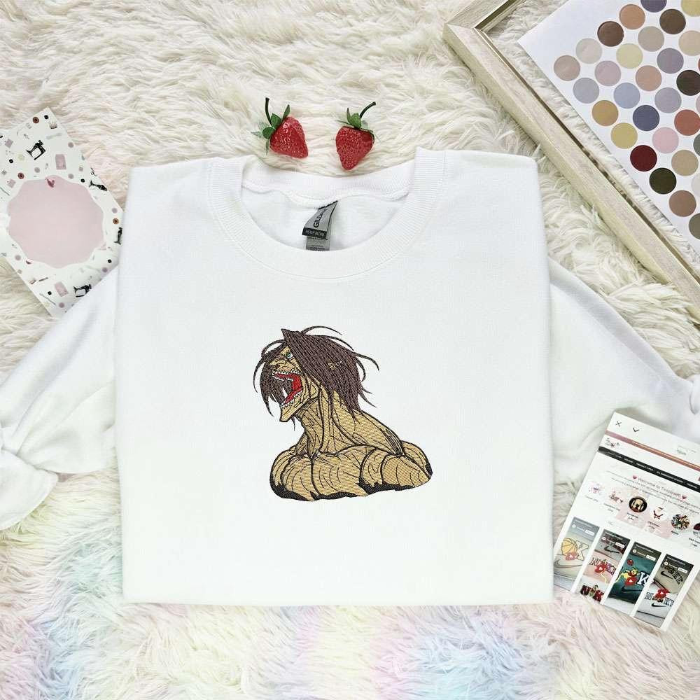 Titan Eren Attack On Titan Anime Embroidered Shirt , Anime Embroidered T-shirt Sweatshirt Hoodie, Inspired Anime Movie, Best Gift for Anime Fans