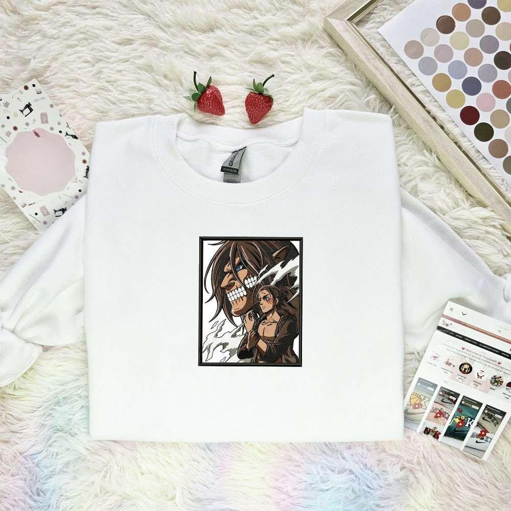 Titan Eren Attack On Titan Anime Embroidered Shirt , Anime Embroidered T-shirt Sweatshirt Hoodie, Inspired Anime Movie, Best Gift for Anime Fans