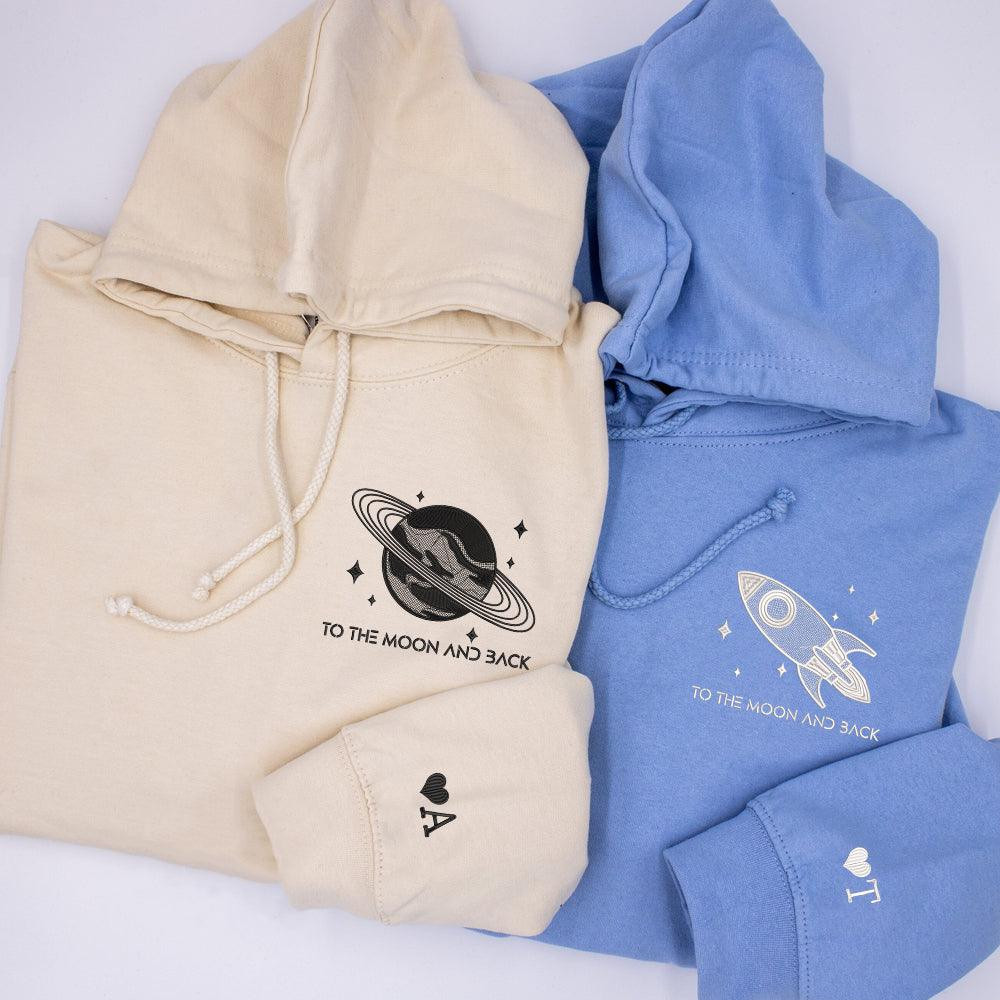 To The Moon and Back Custom Embroidered Matching Hoodies For Couples