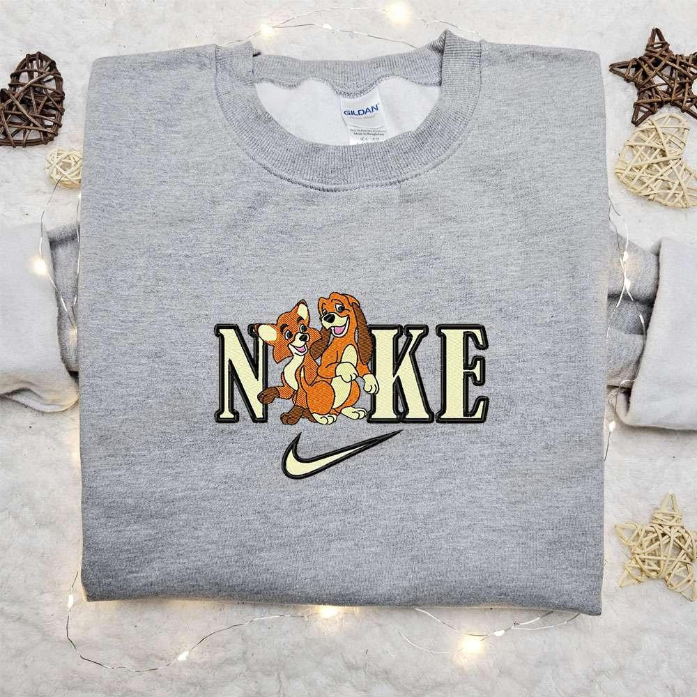 Tod and Copper x Nike Cartoon Embroidered Shirt The Fox and the Hound Embroidered Shirt Nike Inspired Embroidered Shirt