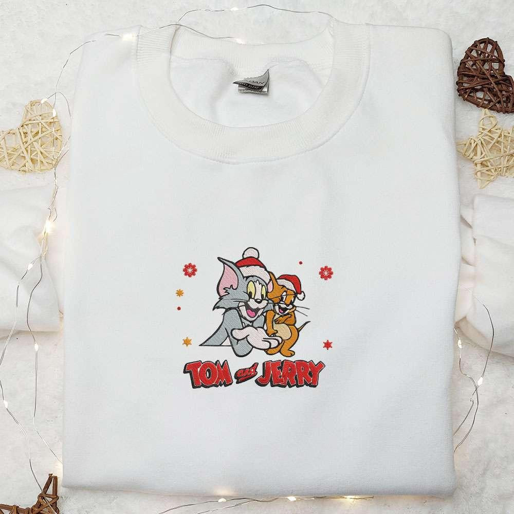 Tom And Jerry Christmas Embroidered Sweatshirt Movie Merry Christmas Embroidered Shirt Best Christmas Day Gift Ideas