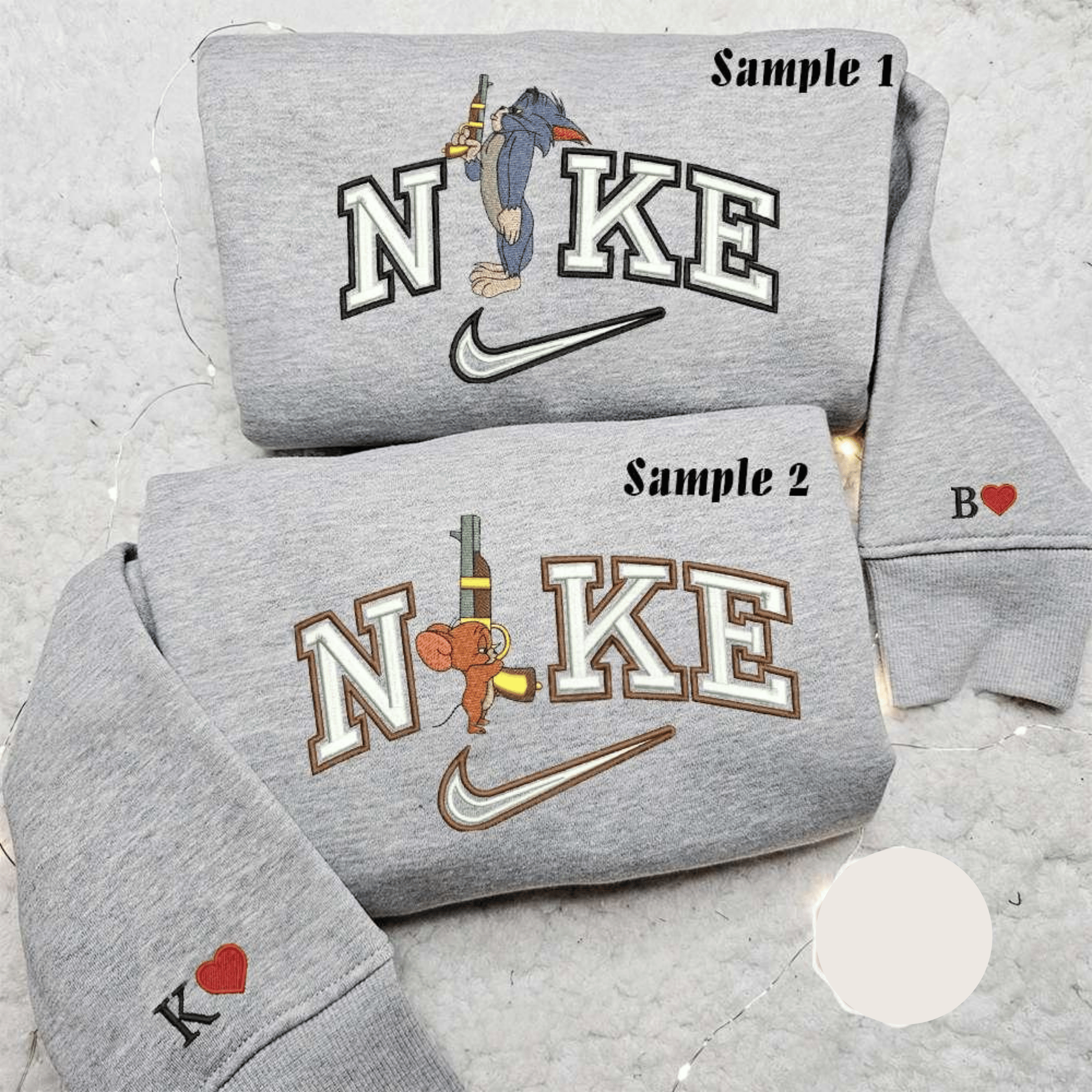 Tom And Jerry With Gun x Nike Couple Embroidered Shirt Cartoon Embroidered Hoodie Nike Inspired Embroidered Sweatshirt