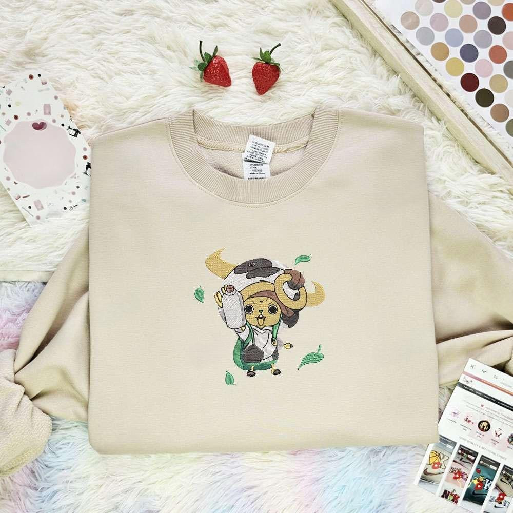 Tony Tony Chopper Milk Cow One Piece Anime Embroidered Shirt , Anime Embroidered T-shirt Sweatshirt Hoodie, Inspired Anime Movie, Best Gift for Anime Fans