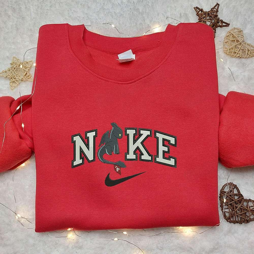 Toothless x Nike Cartoon Embroidered Sweatshirt Disney Characters Embroidered Shirt Nike Inspired Embroidered Shirt