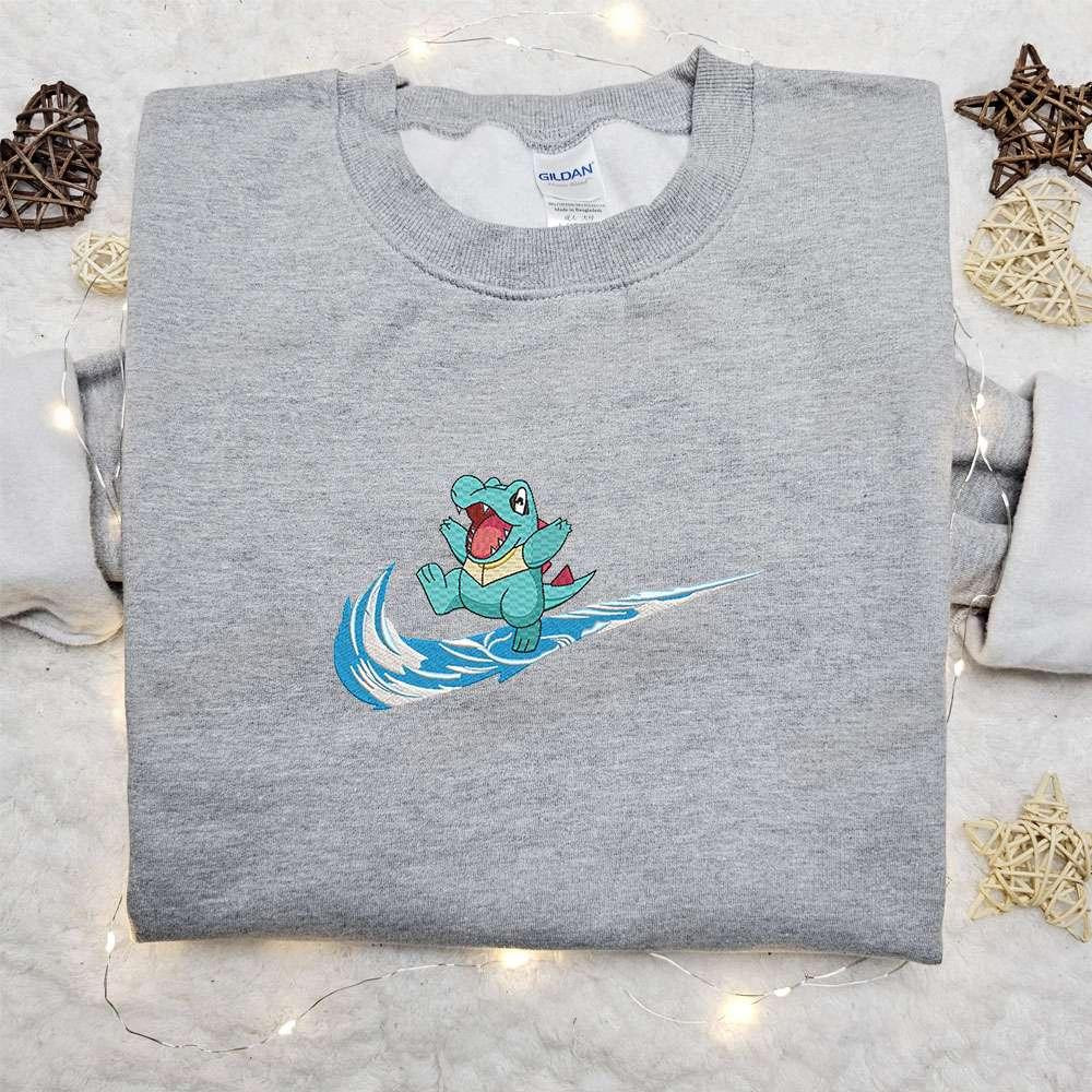 Totodile x Nike Anime Embroidered Sweatshirt Pokemon Embroidered Hoodie Best Birthday Gift Ideas