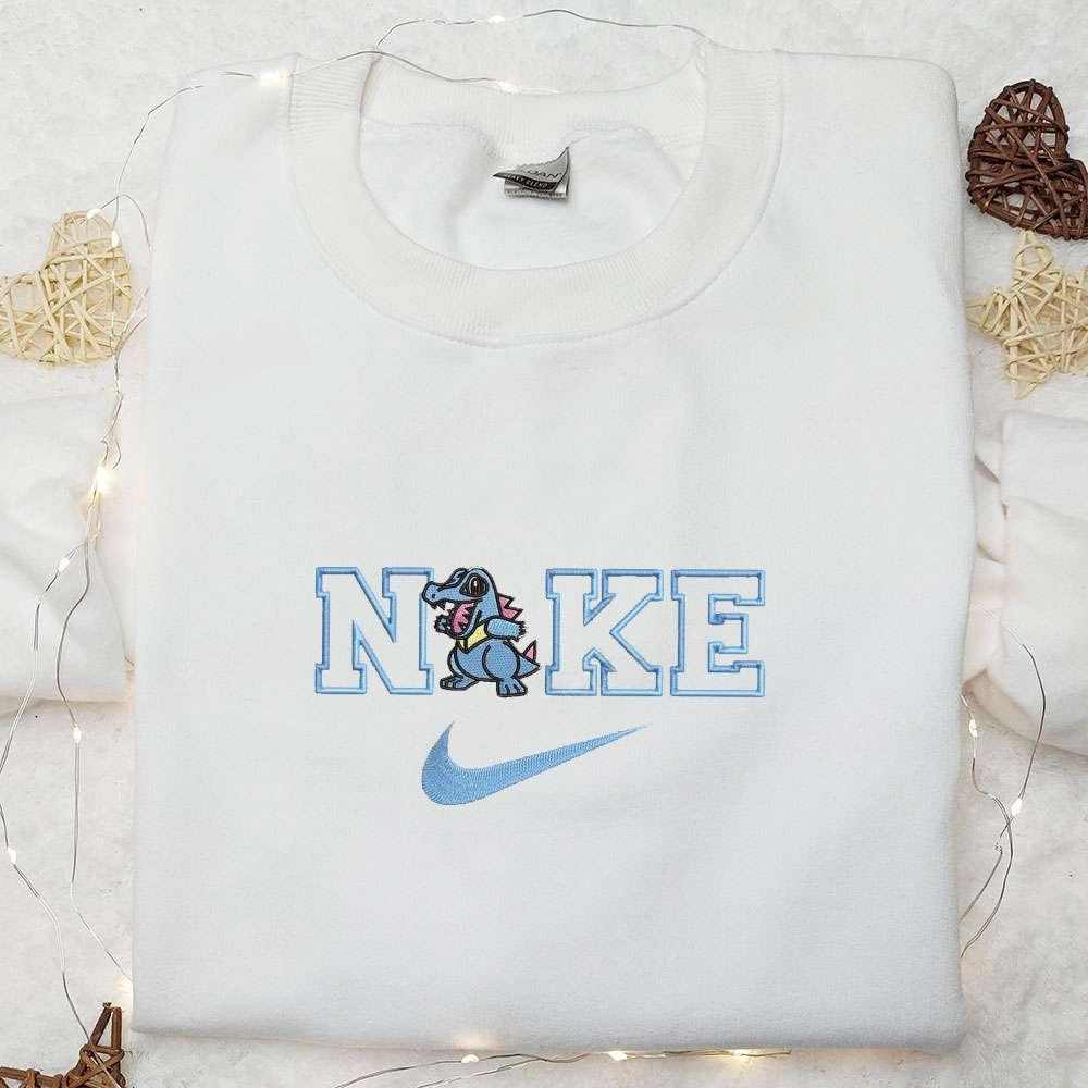 Totodile x Nike Embroidered Shirt Pokemon Anime Embroidered Hoodie Best Gifts For Family