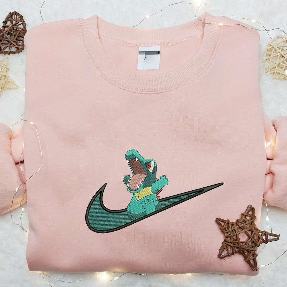 Totodile X Swoosh Anime Embroidered Hoodie Cool Anime Clothing , Anime Embroidered T-shirt Sweatshirt Hoodie, Inspired Anime Movie, Best Gift for Anime Fans
