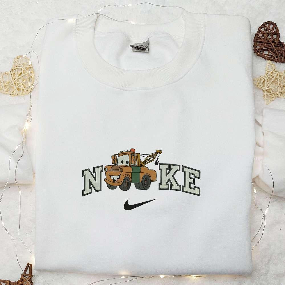 Tow Mater x Nike Embroidered Sweatshirt Pixar Cars Disney Cartoon Embroidered T shirt Nike Inspired Embroidered Hoodie