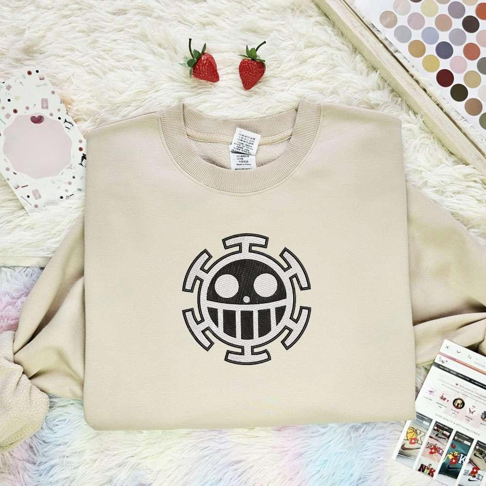 Trafalgar Law Logo One Piece Anime Embroidered Shirt , Anime Embroidered T-shirt Sweatshirt Hoodie, Inspired Anime Movie, Best Gift for Anime Fans