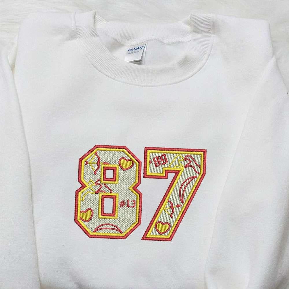 Travis Kelce 87 Kansas City Chiefs Embroidered Shirt NFL Sports Embroidered Hoodie Best Fandom Gifts