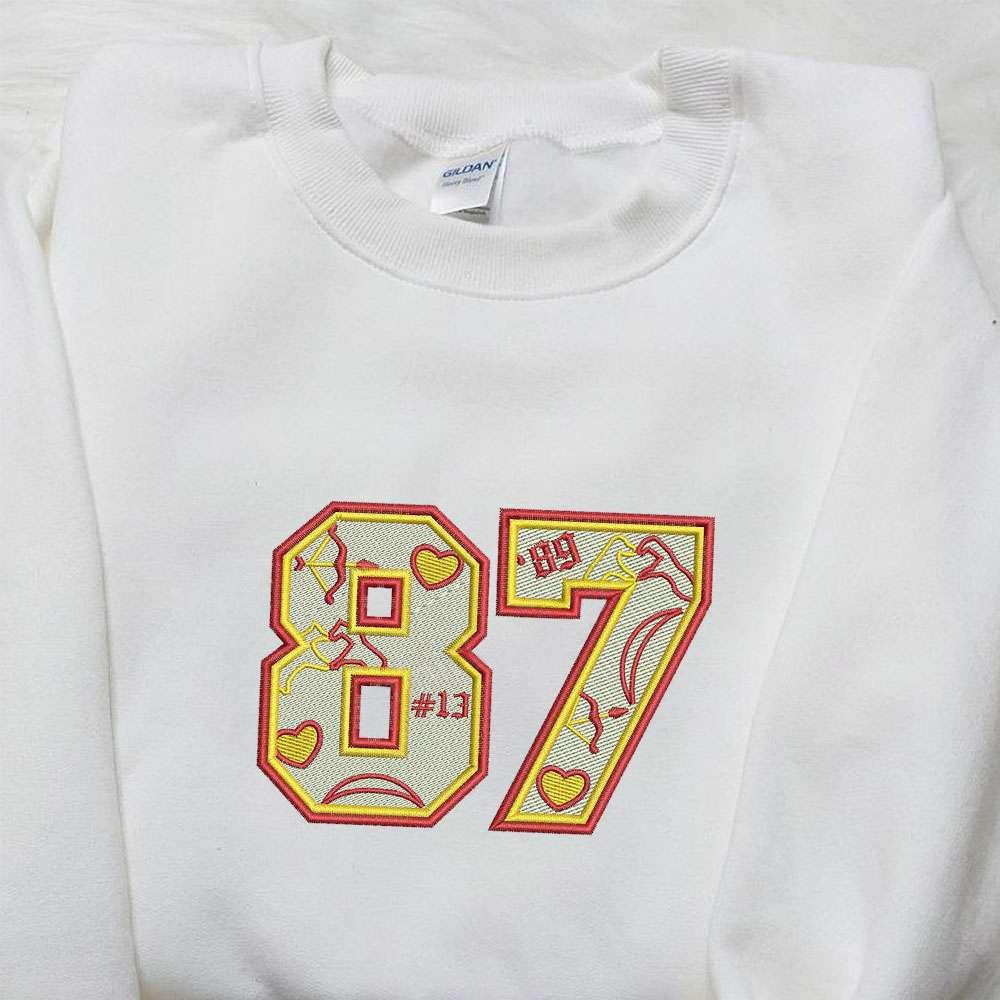 Travis Kelce 87 Kansas City Chiefs Embroidered Shirt NFL Sports Embroidered Hoodie Best Fandom Gifts