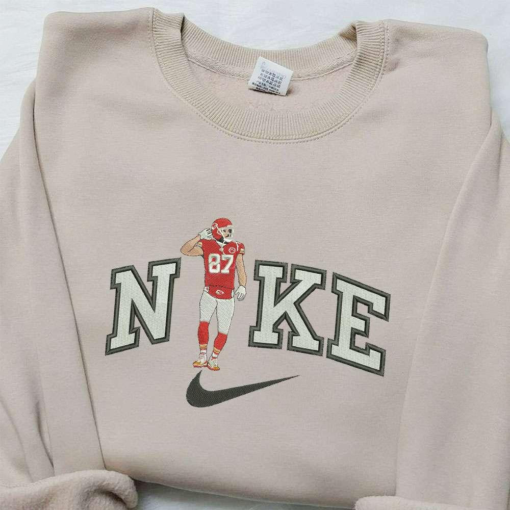 Travis Kelce x Nike Embroidered Hoodie Kansas City Chiefs NFL Sport Embroidered Shirt Nike Inspired Embroidered Shirt