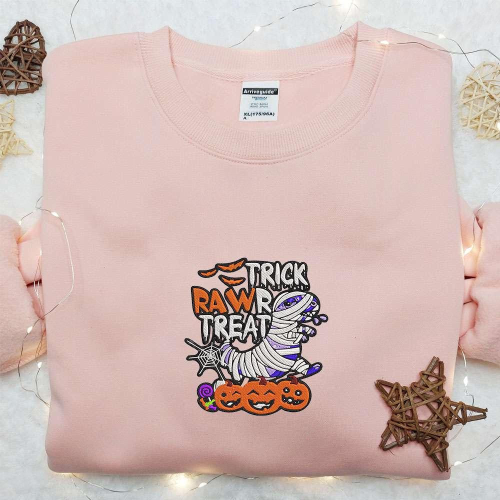Trick Rawr Treat Mummy T Rex Embroidered Shirt Halloween Embroidered Hoodie Best Halloween Gift Ideas