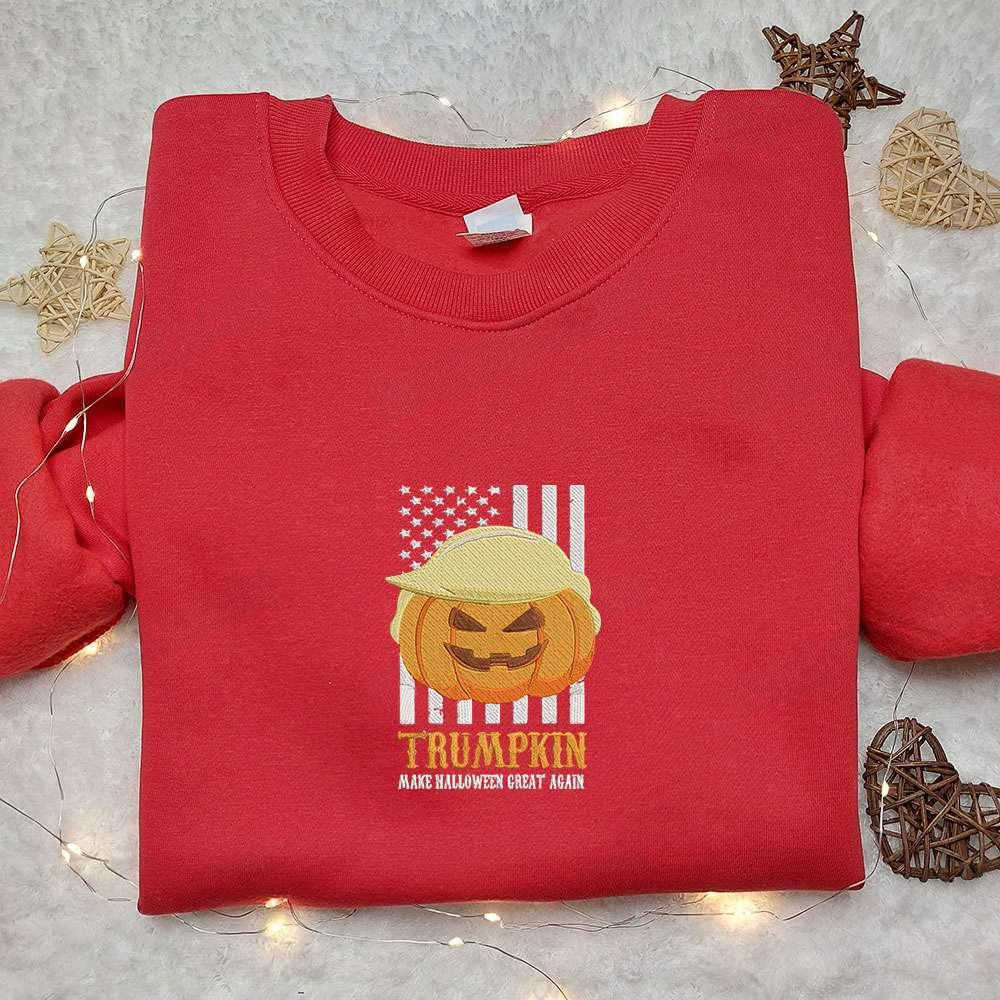 Trumpkin Make Halloween Great Again Embroidered Shirt Funny Halloween Embroidered Shirt Cool Embroidered Shirt