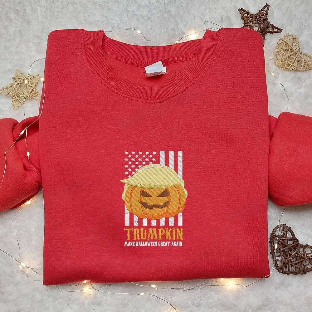 Trumpkin Make Halloween Great Again Embroidered Shirt Funny Halloween Embroidered Shirt Cool Embroidered Shirt