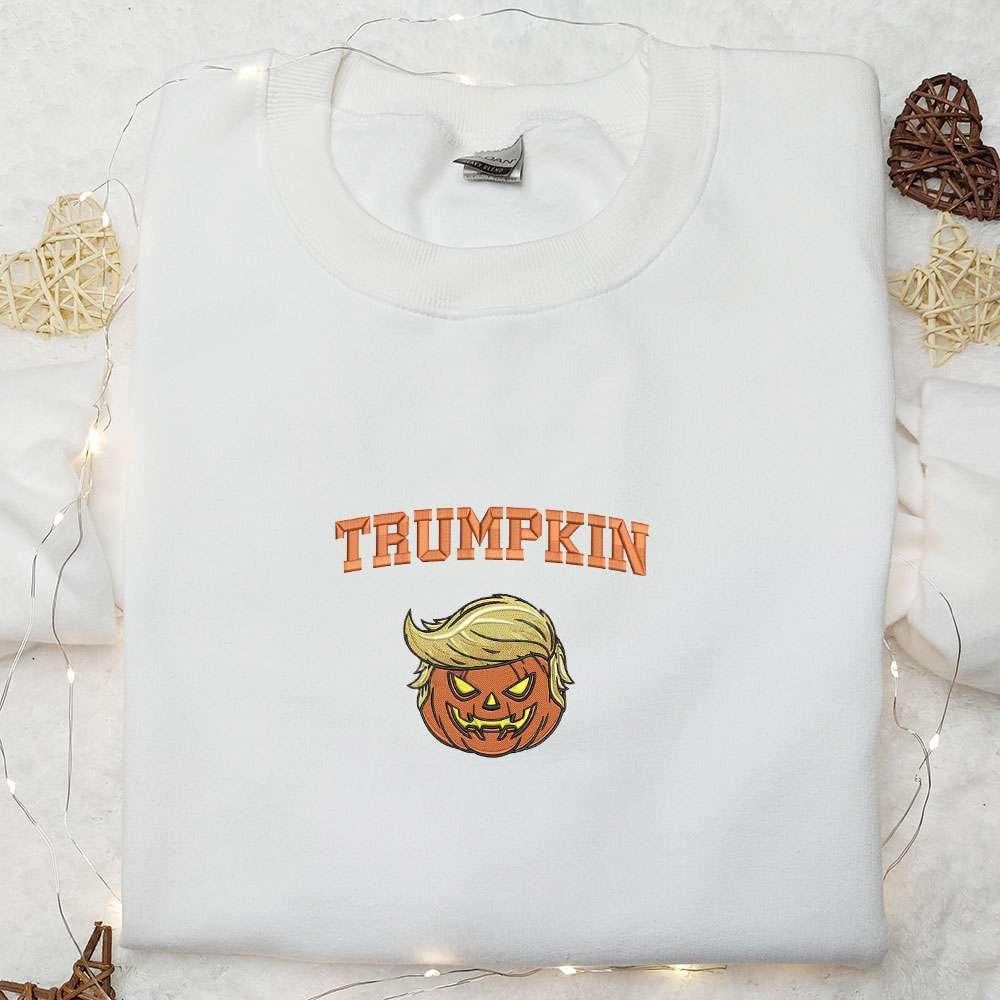 Trumpkin Make Halloween Great Again Embroidered Shirt Funny Halloween Embroidered Shirt Cool Halloween Embroidered Shirt