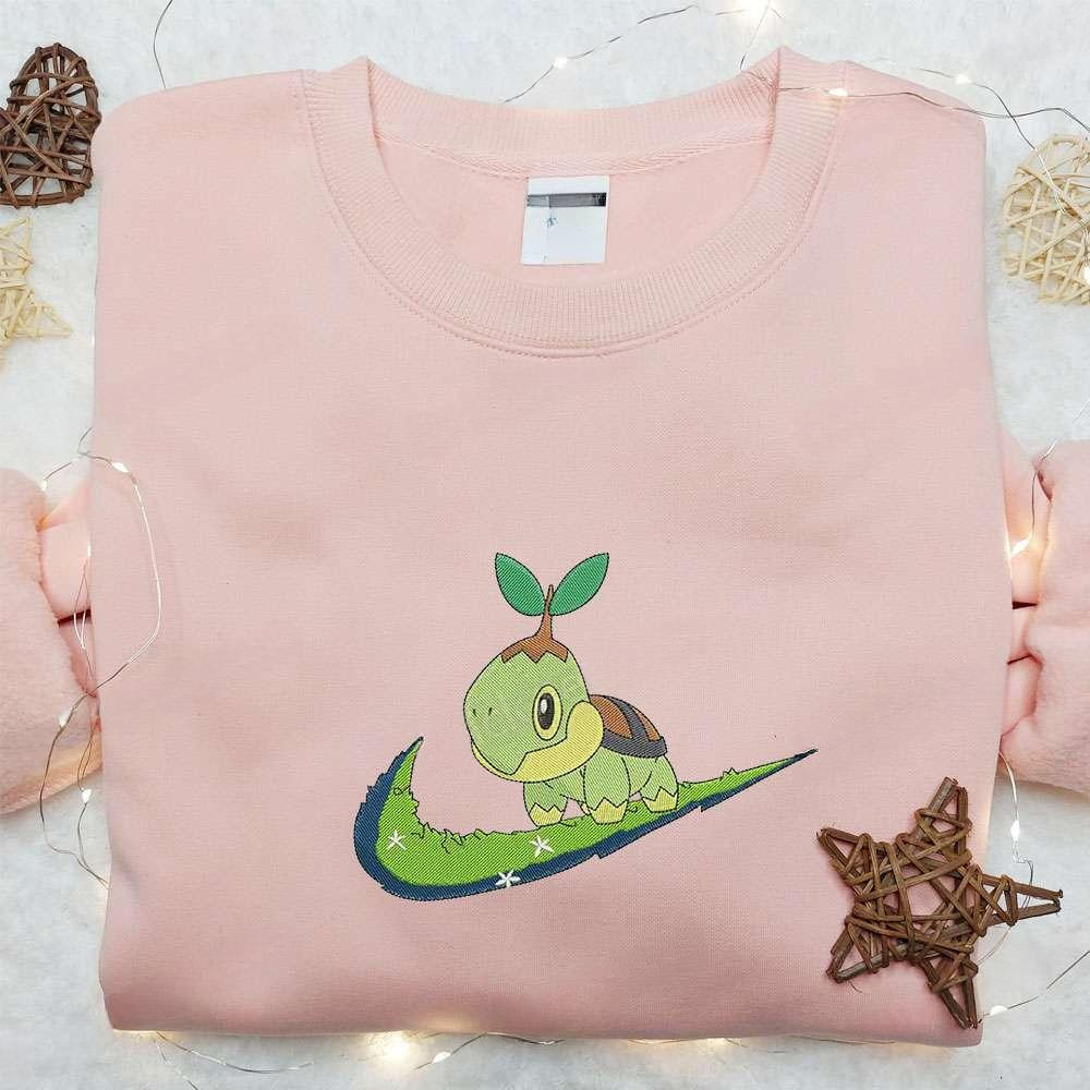 Turtwig X Swoosh Anime Embroidered Hoodie Cool Anime Clothing , Anime Embroidered T-shirt Sweatshirt Hoodie, Inspired Anime Movie, Best Gift for Anime Fans