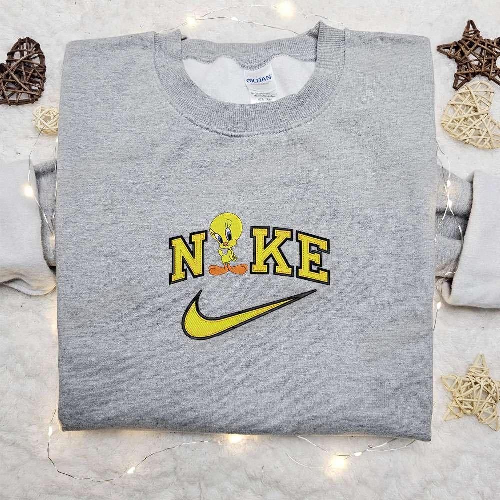 Tweety x Nike Cartoon Embroidered Sweatshirt Disney Characters Embroidered Shirt Best Gift Ideas for Family