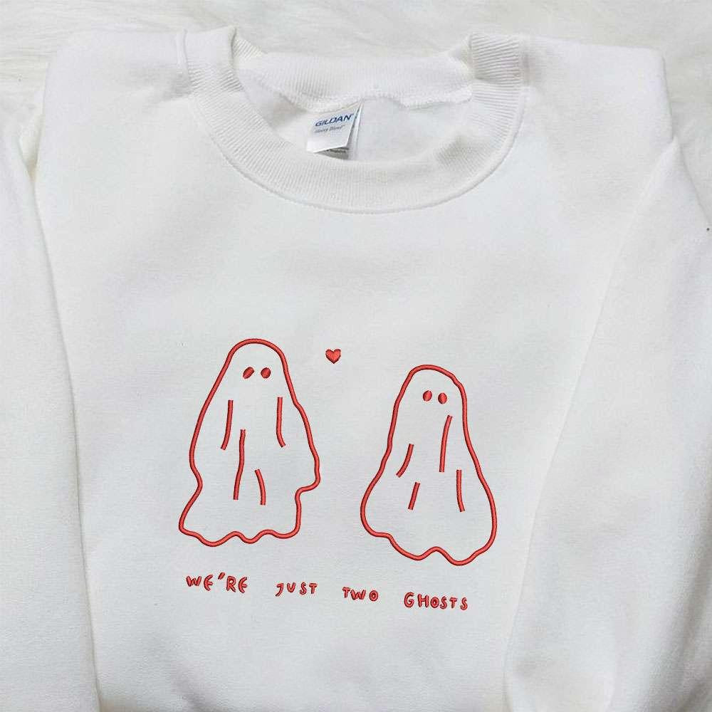 Two Ghosts Embroidered Hoodie Cute Halloween Embroidered T shirt Best Gift Ideas For Family