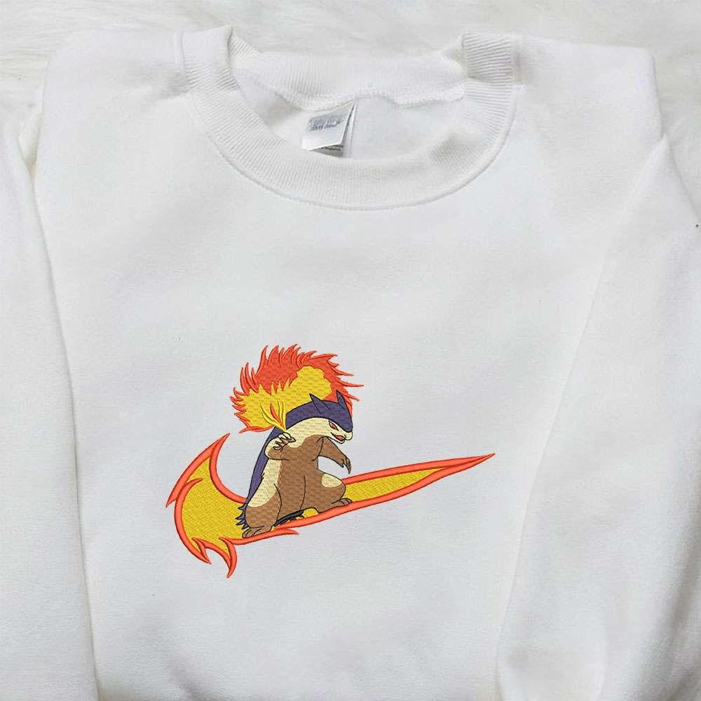 Typhlosion X Swoosh Anime Embroidered Hoodie Pokemon Embroidered Hoodie , Anime Embroidered T-shirt Sweatshirt Hoodie, Inspired Anime Movie, Best Gift for Anime Fans