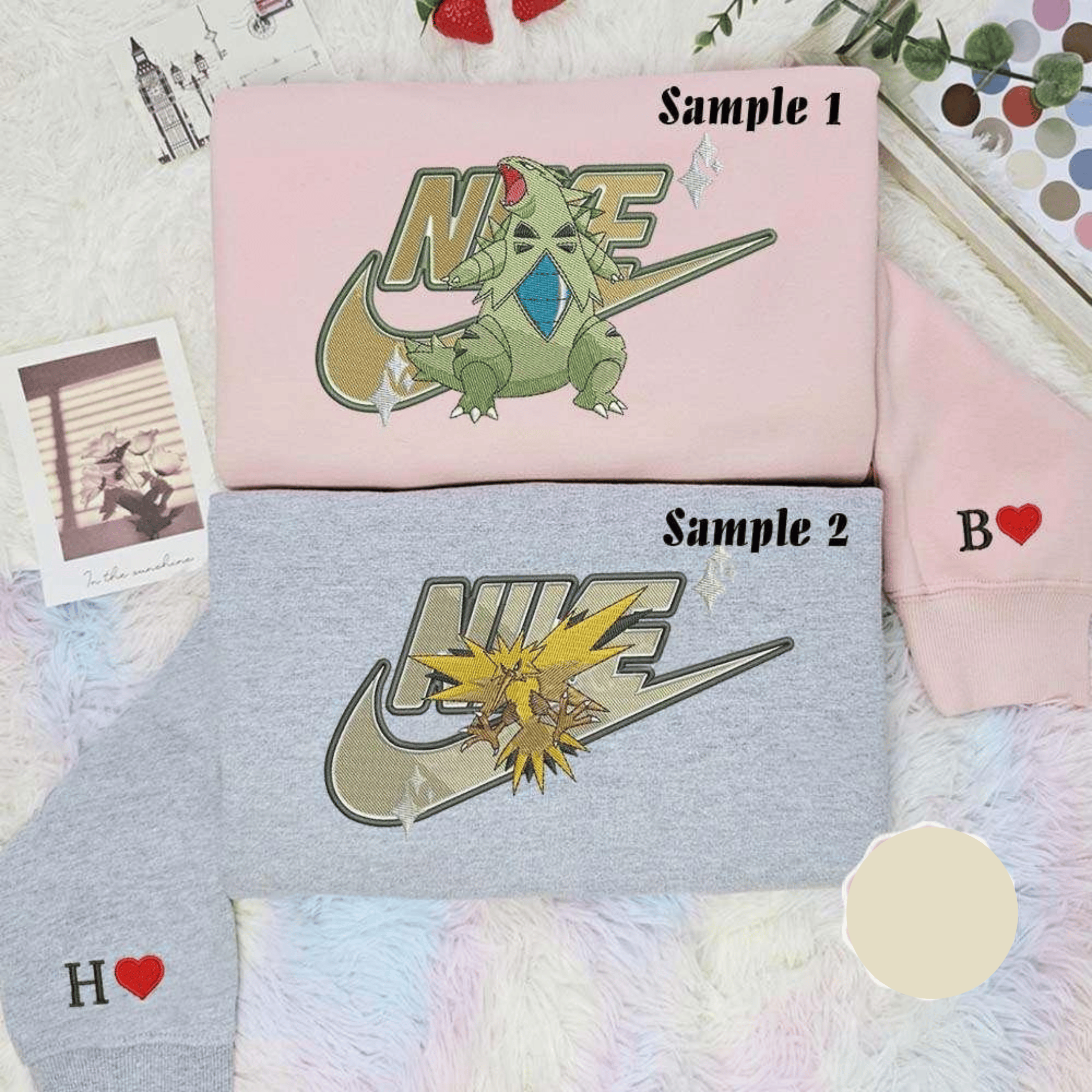 Tyranitar And Zepdos Pokemon Anime Embroidered Couples Shirts
