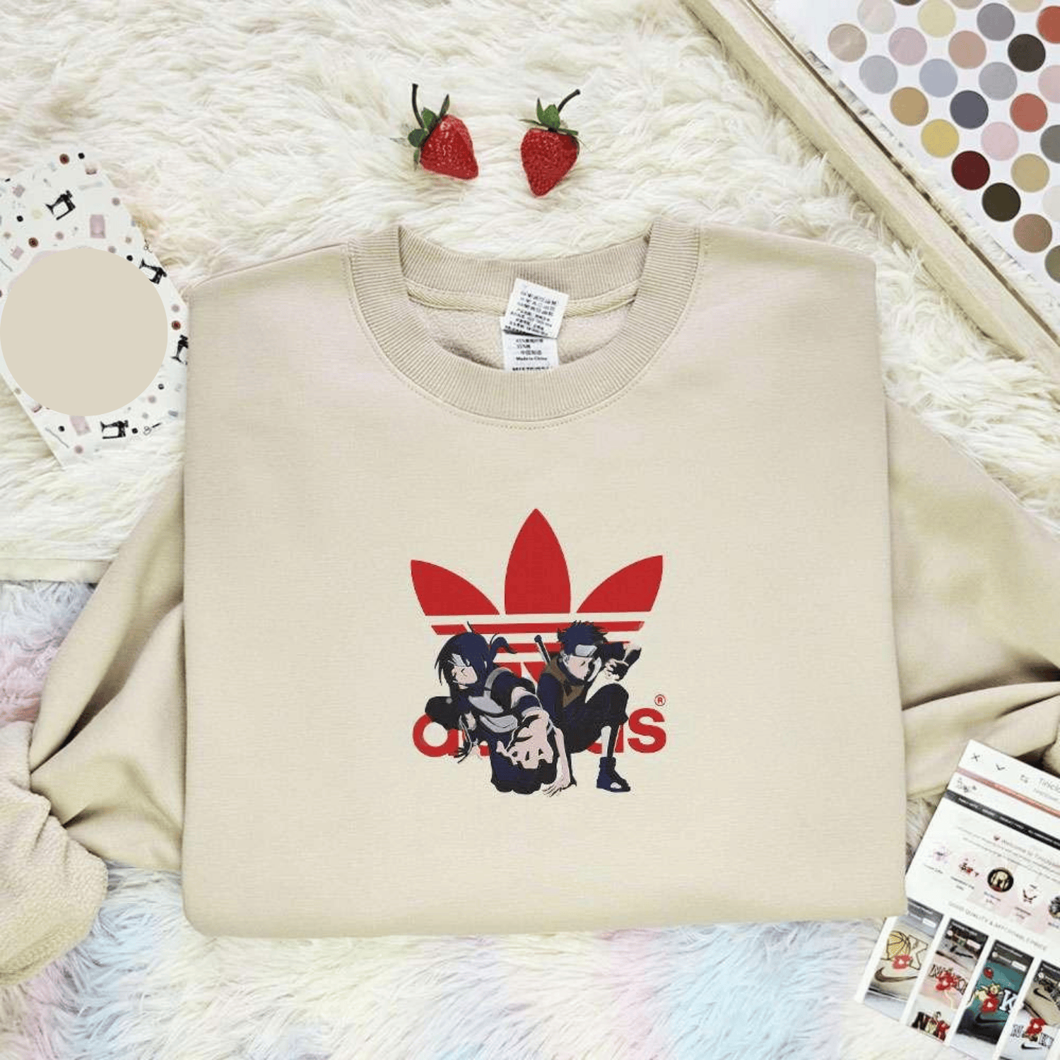 Uchiha Adidas Naruto Anime Embroidered Shirt, Inspired Anime Movie, Best Gift for Anime Fans