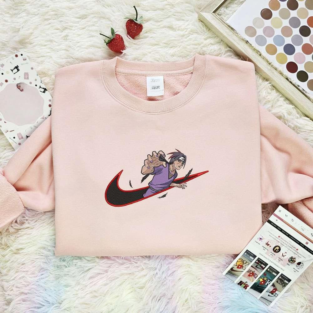Uchiha Itachi X Nike Swoosh , Anime Embroidered T-shirt Sweatshirt Hoodie, Inspired Anime Movie, Best Gift for Anime Fans