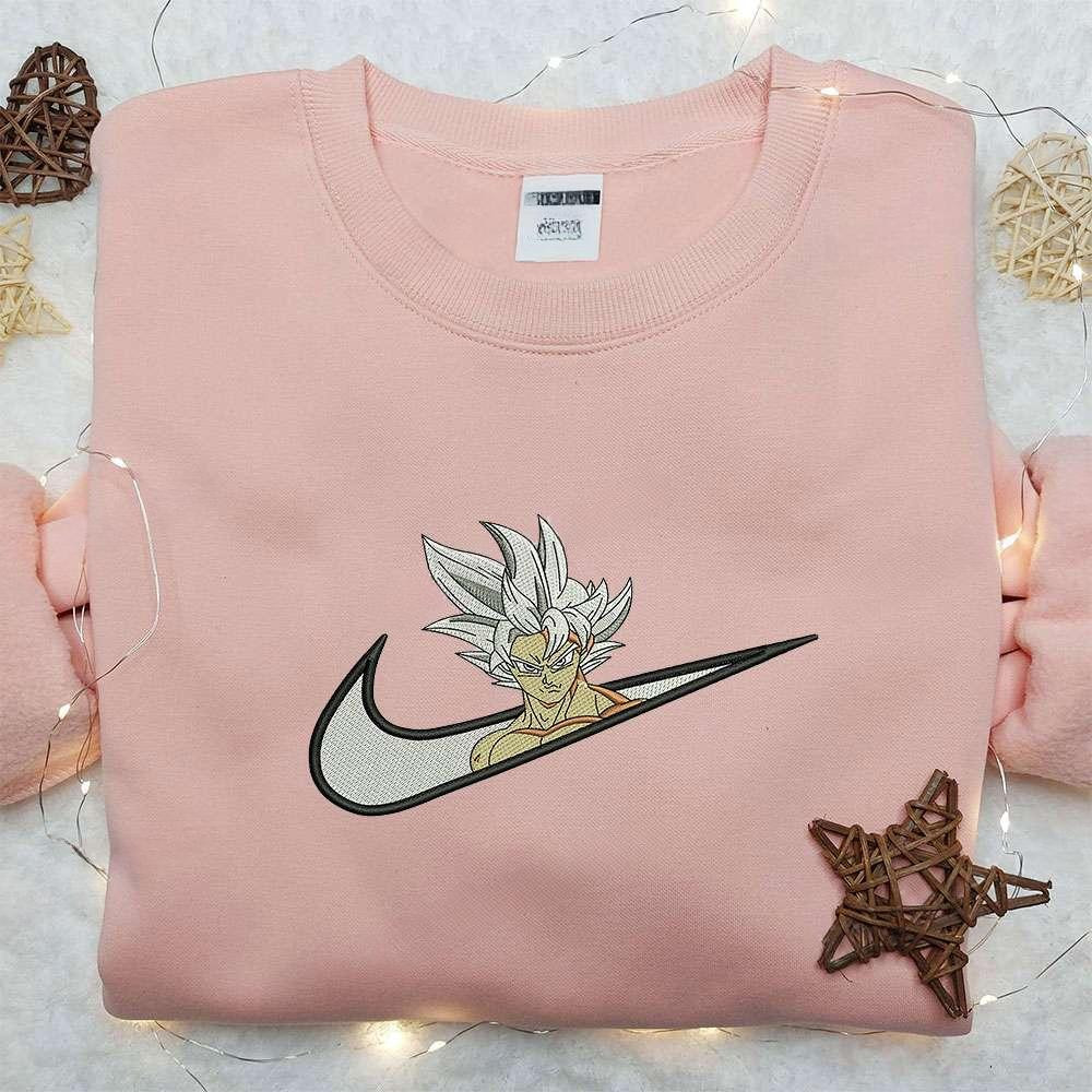 Ultra Instinct Goku X Nike Swoosh , Anime Embroidered T-shirt Sweatshirt Hoodie, Inspired Anime Movie, Best Gift for Anime Fans