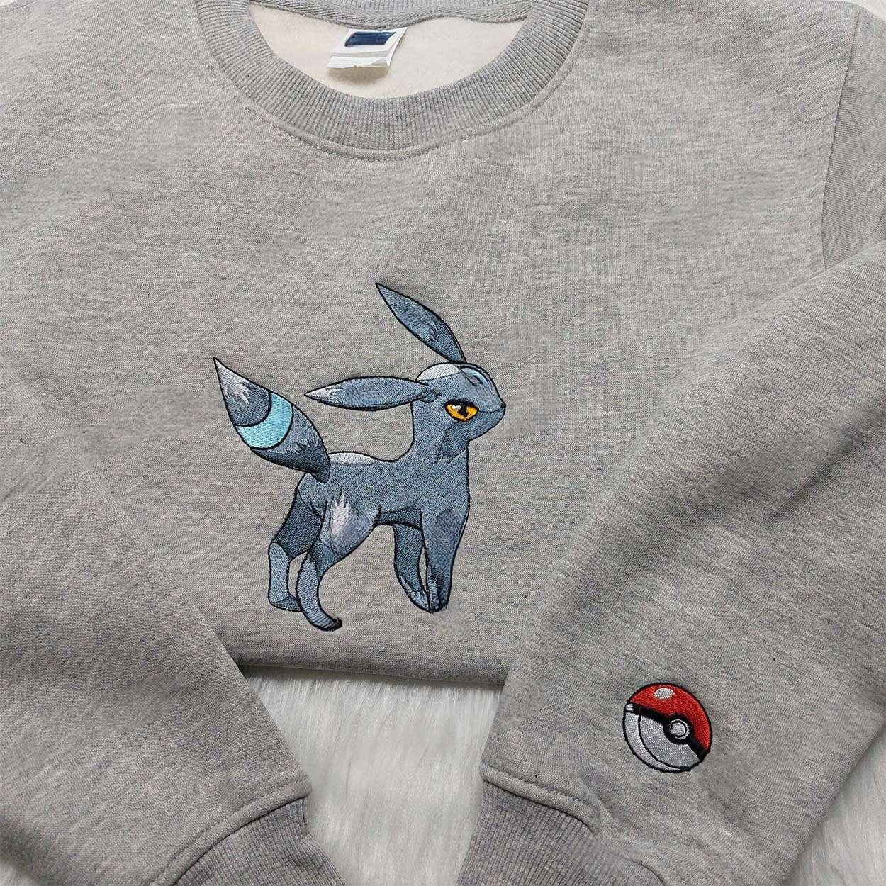 Umbreon Pokemon Embroidered Sweatshirt Pokemon Embroidered Hoodie Anime Embroidered Shirt , Anime Embroidered T-shirt Sweatshirt Hoodie, Inspired Anime Movie, Best Gift for Anime Fans
