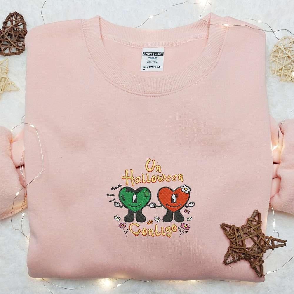 Un Halloween Contigo Bad Bunny Embroidered Shirt Valentines Day Embroidered Hoodie Best Halloween Gift Ideas