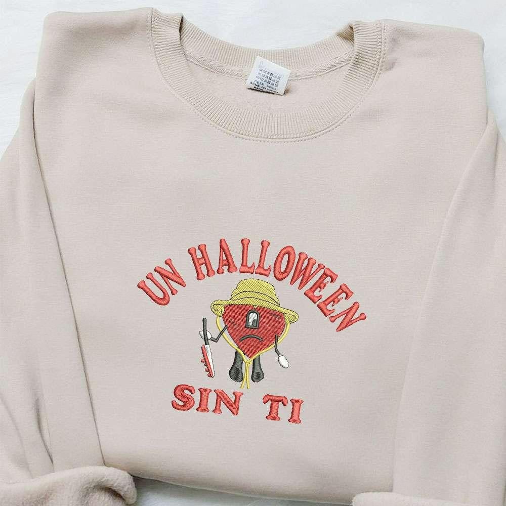 Un Halloween Sin Ti Bad Bunny Embroidered Sweatshirt Celebrity Embroidered Hoodie Best Halloween Gift Ideas