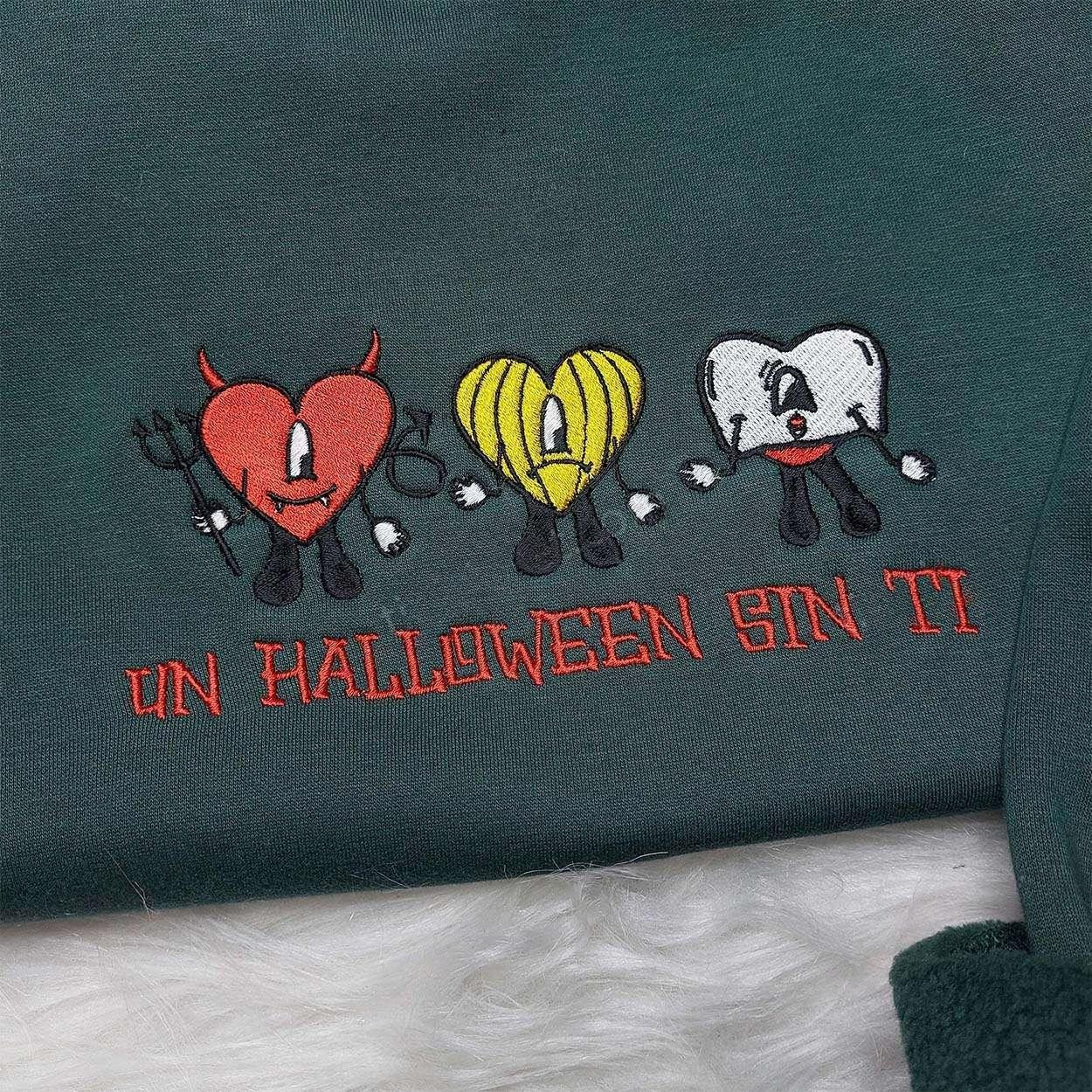 Un Halloween Sin Ti Embroidered Shirt Cute Little Bad Bunny Shirt Cool Halloween Shirts