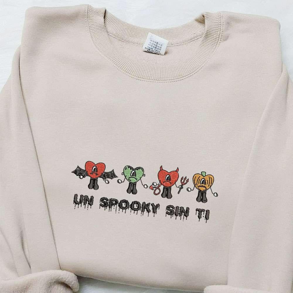 Un Spooky Sin Ti Bad Bunny Embroidered Sweatshirt Celebrity Embroidered Hoodie Best Halloween Gift Ideas