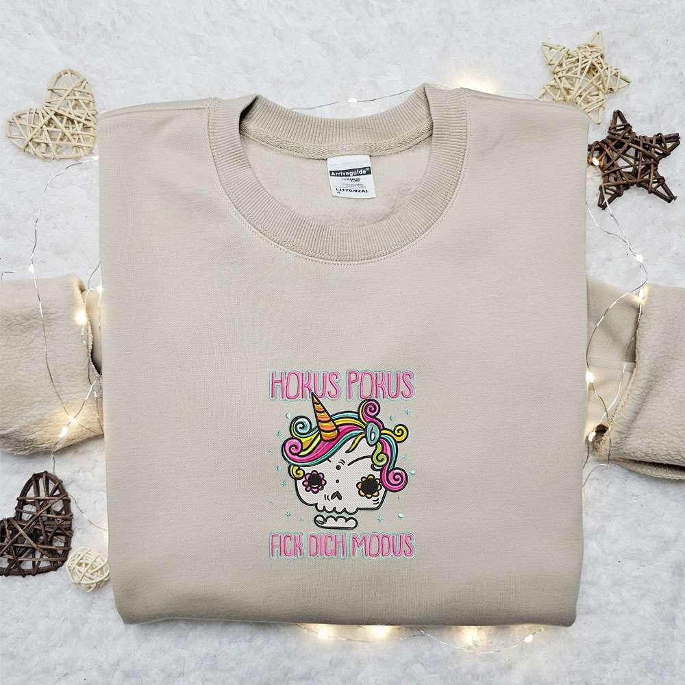 Unicorn Hokus Pokus Fick Dich Modus Embroidered Sweatshirt Halloween Embroidered Hoodie Best Halloween Gift Ideas